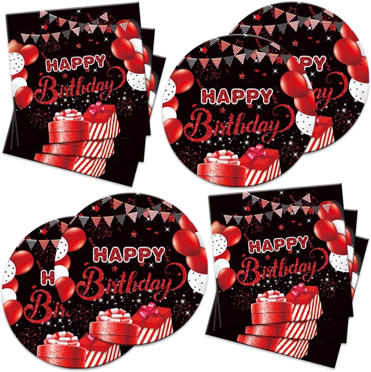 40 Pcs Black Red Birthday Party Supplies - Theme Plates & Napkins Baby Shower Decorations